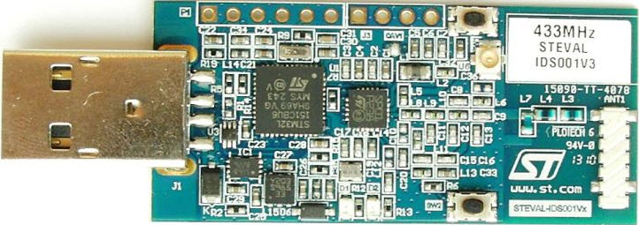 STEVAL-IDS001V3, Demonstration Board based on the SPIRIT1 Low data-rate, short-range USB dongle transceiver in 433-MHz band